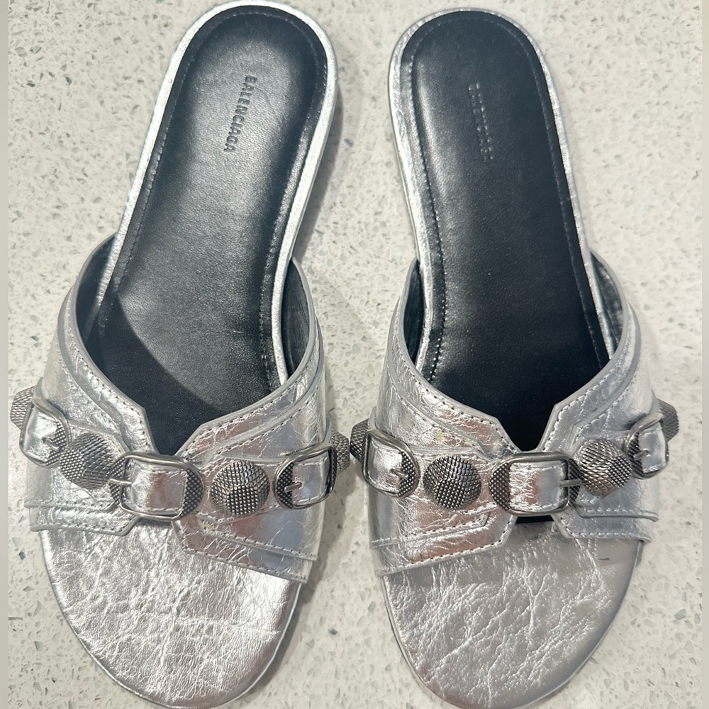 Balenciaga Cagole Metallic Chain Detail Mules